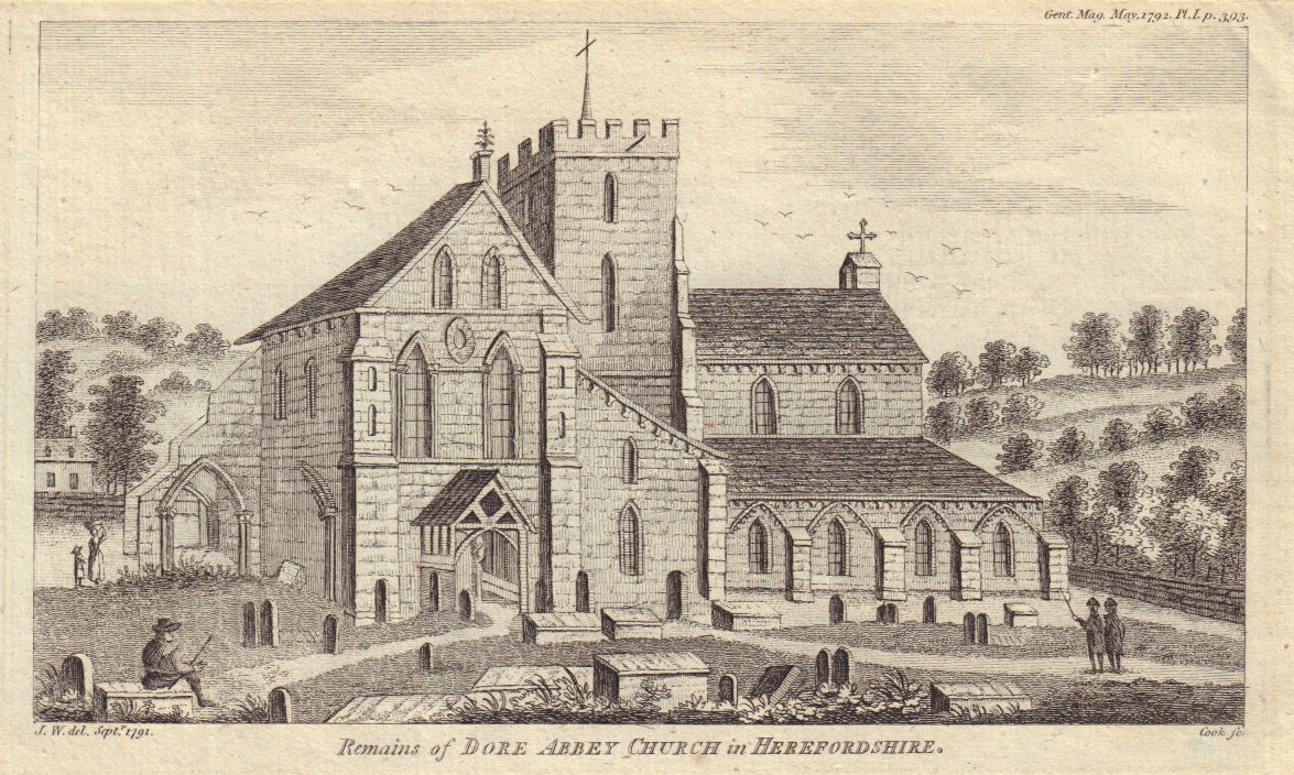 Remains of Dore Abbey church in Herefordshire. Herefordshire. Churches 1792